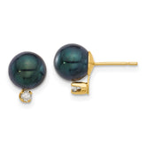 14k 7-8mm Black Round Akoya Saltwater Cultured Pearl and .10 Carat Diamond Post Earrings
