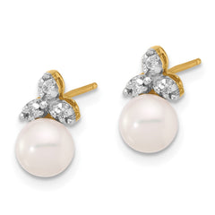 14k 5-6mm White Round Freshwater Cultured Pearl and .06 Carat Diamond Post Earrings