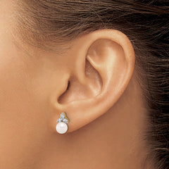 14k 5-6mm White Round Freshwater Cultured Pearl and .06 Carat Diamond Post Earrings