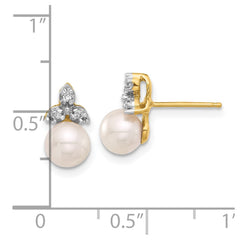 14k 5-6mm White Round Freshwater Cultured Pearl and .06 Carat Diamond Post Earrings