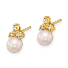 14k 5-6mm White Button Freshwater Cultured Pearl and .06 Carat Diamond Post Earrings