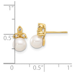 14k 5-6mm White Button Freshwater Cultured Pearl and .06 Carat Diamond Post Earrings