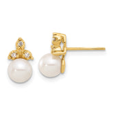 14k 5-6mm White Button Freshwater Cultured Pearl and .06 Carat Diamond Post Earrings