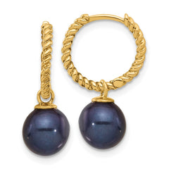 14k 7-8mm Black and White Freshwater Cultured Pearl Removable Dangle Hoop Earrings
