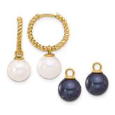 14k 7-8mm Black and White Freshwater Cultured Pearl Removable Dangle Hoop Earrings