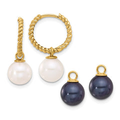 14k 7-8mm Black and White Freshwater Cultured Pearl Removable Dangle Hoop Earrings