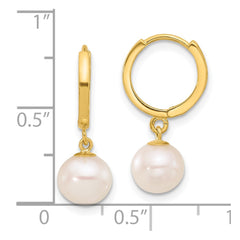 14k 7-8mm White Round Freshwater Cultured Pearl Dangle Hoop Earrings