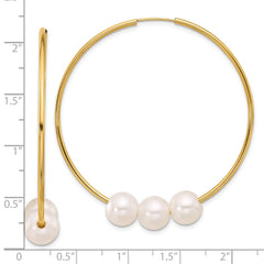 14K 8-9mm White Round Freshwater Cultured Pearl Infinity Hoop Earrings