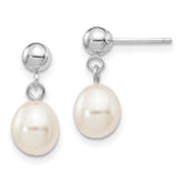 14k White Gold 6-7mm White Rice Freshwater Cultured Pearl Post Dangle Earrings