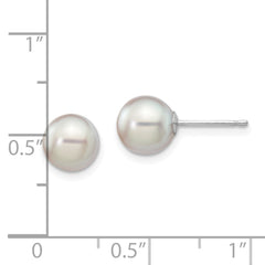 14k White Gold 7-8mm Grey Round Akoya Saltwater Cultured Pearl Post Earrings