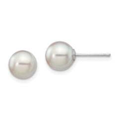 14k White Gold 7-8mm Grey Round Akoya Saltwater Cultured Pearl Post Earrings