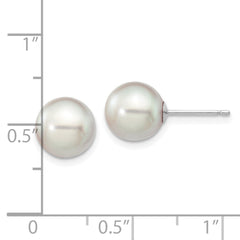 14k White Gold 8-9mm Grey Round Akoya Saltwater Cultured Pearl Post Earrings