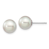 14k White Gold 8-9mm Grey Round Akoya Saltwater Cultured Pearl Post Earrings