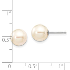 14k White Gold 8-9mm White Round Akoya Saltwater Cultured Pearl Post Earrings