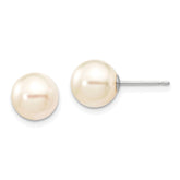 14k White Gold 8-9mm White Round Akoya Saltwater Cultured Pearl Post Earrings