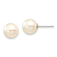 14k White Gold 8-9mm White Round Akoya Saltwater Cultured Pearl Post Earrings