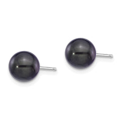 14k White Gold 7-8mm Black Round Akoya Saltwater Cultured Pearl Post Earrings
