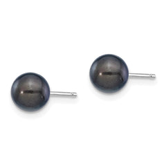 14k White Gold 6-7mm Black Round Akoya Saltwater Cultured Pearl Post Earrings