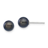 14k White Gold 6-7mm Black Round Akoya Saltwater Cultured Pearl Post Earrings
