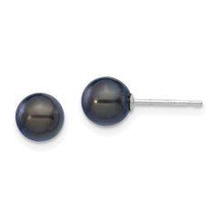 14k White Gold 6-7mm Black Round Akoya Saltwater Cultured Pearl Post Earrings
