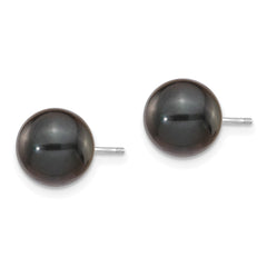 14k White Gold 8-9mm Black Round Black Akoya Saltwater Cultured Pearl Post Earrings