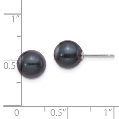 14k White Gold 8-9mm Black Round Black Akoya Saltwater Cultured Pearl Post Earrings