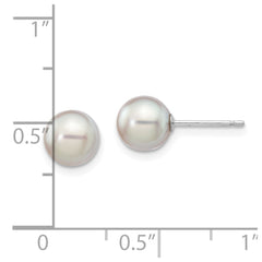 14k White Gold 6-7mm Grey Round Akoya Saltwater Cultured Pearl Post Earrings