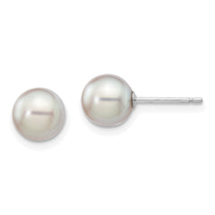 14k White Gold 6-7mm Grey Round Akoya Saltwater Cultured Pearl Post Earrings