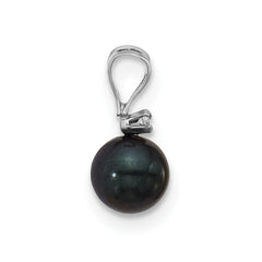 14k White Gold 5-6mm Black Round Akoya Saltwater Cultured Pearl and .01 Carat Diamond Pendant