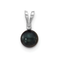 14k White Gold 5-6mm Black Round Akoya Saltwater Cultured Pearl and .01 Carat Diamond Pendant