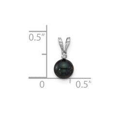 14k White Gold 5-6mm Black Round Akoya Saltwater Cultured Pearl and .01 Carat Diamond Pendant