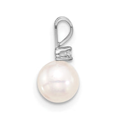 14k White Gold 6-7mm White Round Akoya Saltwater Pearl and .03 Carat Diamond Pendant