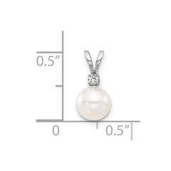 14k White Gold 6-7mm White Round Akoya Saltwater Pearl and .03 Carat Diamond Pendant