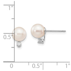 14k White Gold 6-7mm White Round Akoya Saltwater Cultured Pearl and .06 Carat Diamond Post Earrings