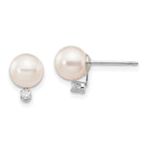 14k White Gold 6-7mm White Round Akoya Saltwater Cultured Pearl and .06 Carat Diamond Post Earrings