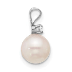 14k White Gold 7-8mm White Round Akoya Saltwater Cultured Pearl and .05 Carat Diamond Pendant