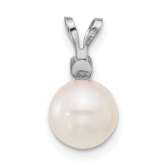 14k White Gold 7-8mm White Round Akoya Saltwater Cultured Pearl and .05 Carat Diamond Pendant