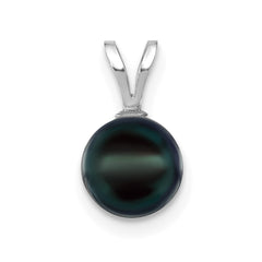 14k White Gold 7-8mm Round Black Akoya Saltwater Cultured Pendant