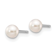 14k White Gold 3-4mm White Round Akoya Saltwater Cultured Pearl Post Earrings