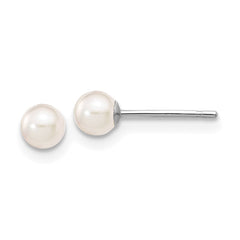 14k White Gold 3-4mm White Round Akoya Saltwater Cultured Pearl Post Earrings