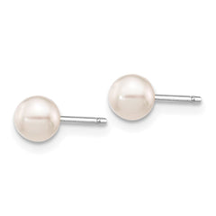 14k White Gold 4-5mm White Round Akoya Saltwater Cultured Pearl Post Earrings