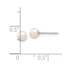 14k White Gold 4-5mm White Round Akoya Saltwater Cultured Pearl Post Earrings