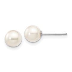 14k White Gold 5-6mm White Round Akoya Saltwater Cultured Pearl Post Earrings