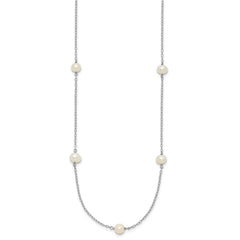 14k White Gold 5-6mm White Round Freshwater Cultured Pearl 7-Station 16 inch Necklace
