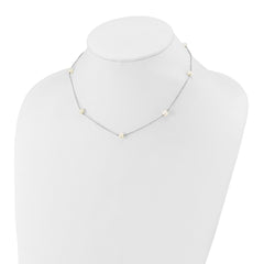 14k White Gold 5-6mm White Round Freshwater Cultured Pearl 7-Station 16 inch Necklace