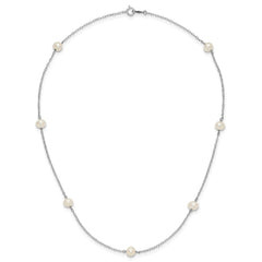 14k White Gold 5-6mm White Round Freshwater Cultured Pearl 7-Station 16 inch Necklace