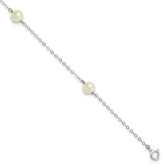 14k White Gold 5-6mm White Round Freshwater Cultured Pearl 3-Station 7.25 inch Bracelet