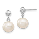 14k White Gold 8-8.5mm White Round Freshwater Cultured Pearl Post Dangle Earrings