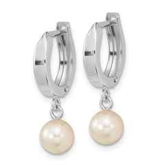 14k White 6-7mm Round Akoya Saltwater Cultured Pearl Dangle Hoop Earrings