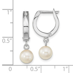 14k White 6-7mm Round Akoya Saltwater Cultured Pearl Dangle Hoop Earrings